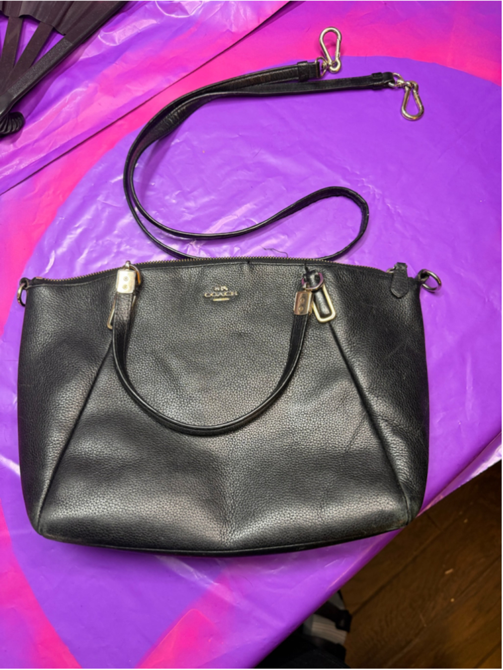 Women's Coach Black Leather Satchel Handbag, One Size